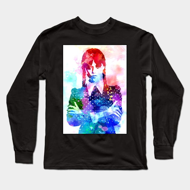 Wednesday Addams Watercolor Long Sleeve T-Shirt by Masdian Watercolor